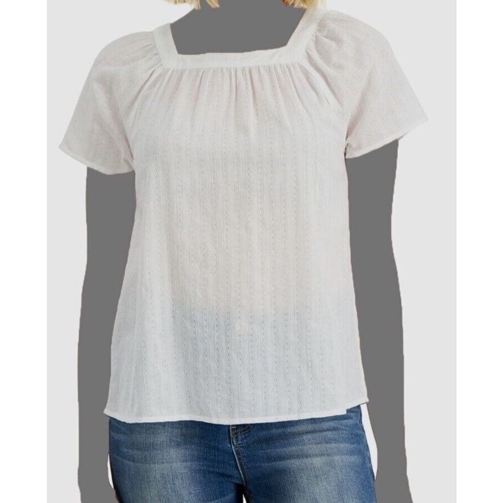 $50 Style & Co Women's White Chambray‎ Square Neck T-Shirt Top Petite Size PXL